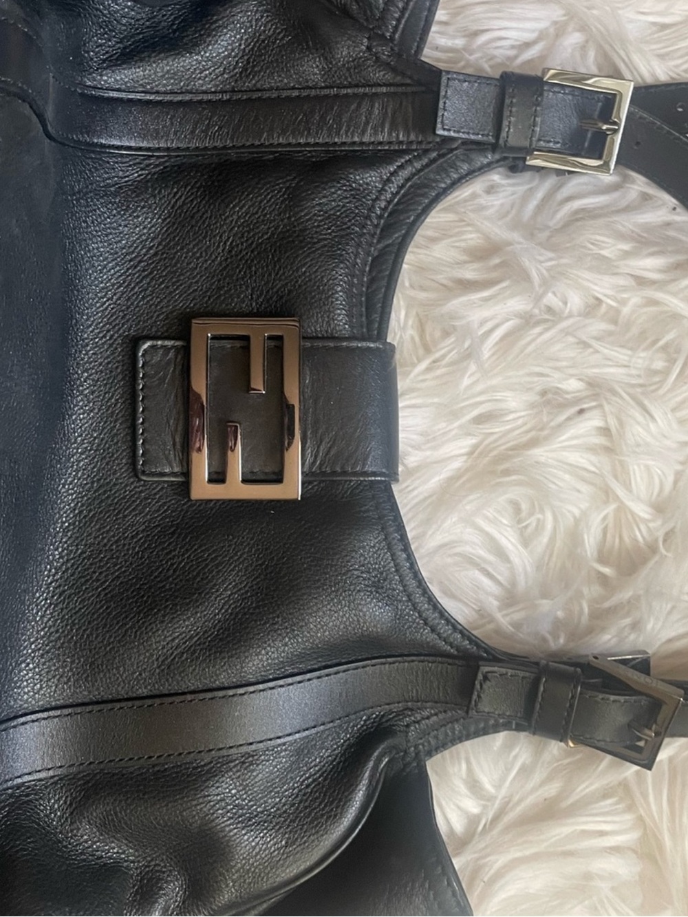 Fendi Black Leather Shoulder Bag with Branded Buckle